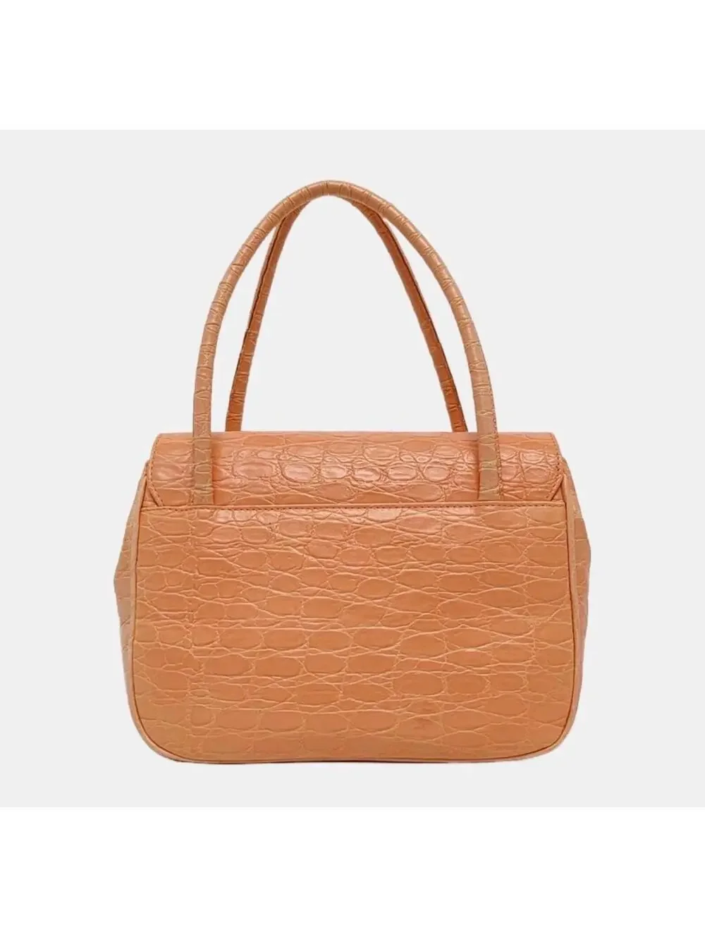 Salvatore Ferragamo Vintage Croc Embossed Leather Shoulder Bag Orange Gancini - Picture 4 of 7